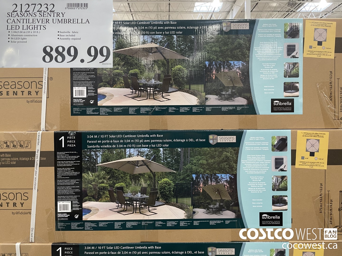 2127232 SEASONS SENTRY CANTILEVER UMBRELLA LED LIGHTS  $889.99