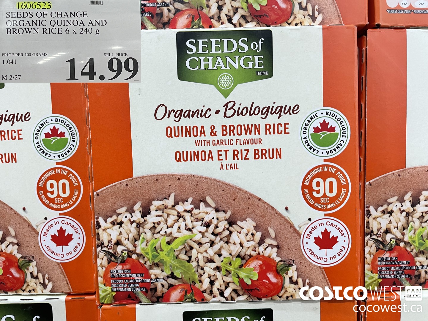 1606523 SEEDS OF CHANGE ORGANIC QUINOA AND BROWN RICE 6 x 240 g  $14.99