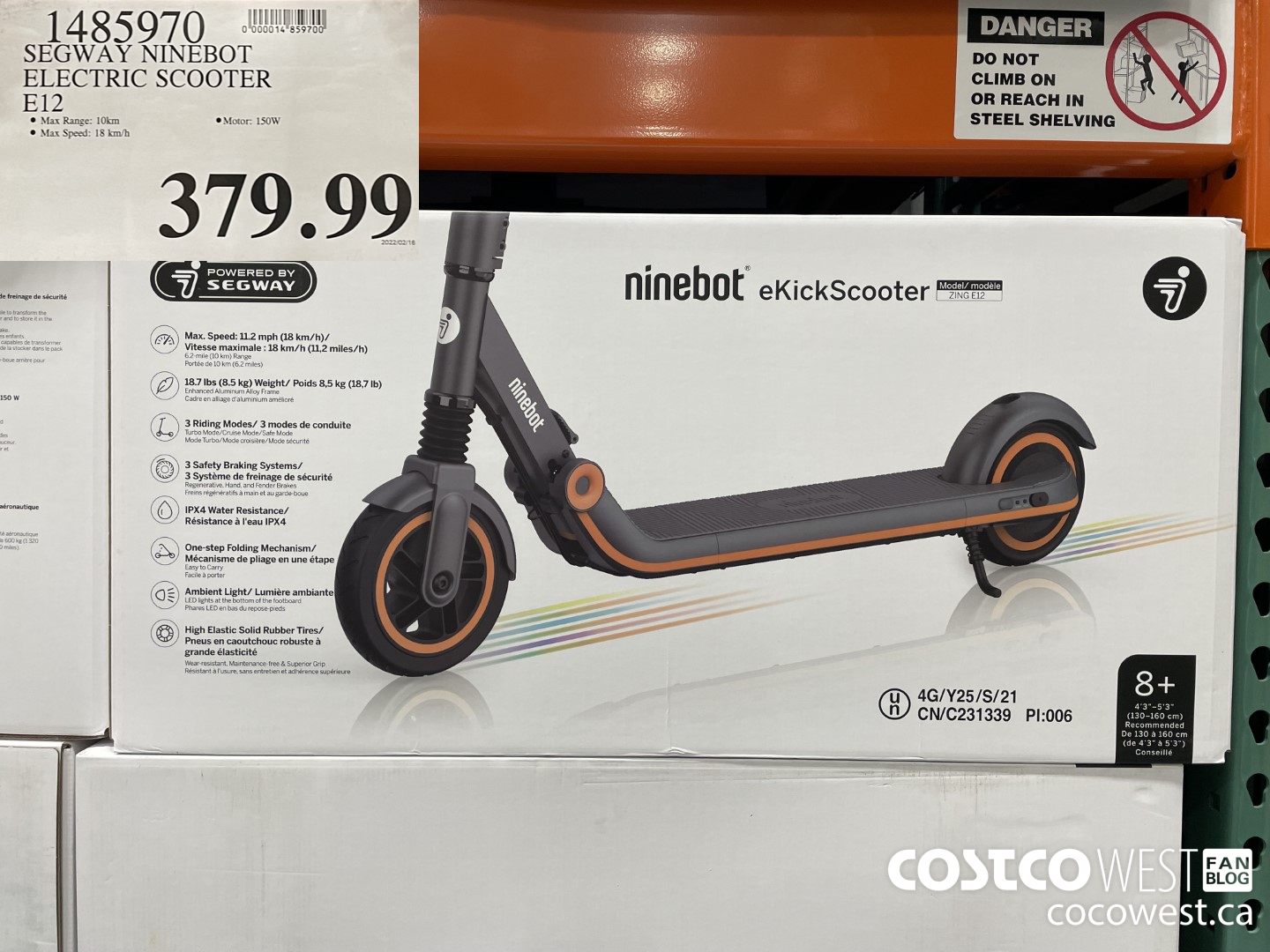 1485970 SEGWAY NINEBOT ELECTRIC SCOOTER E12 $379.99