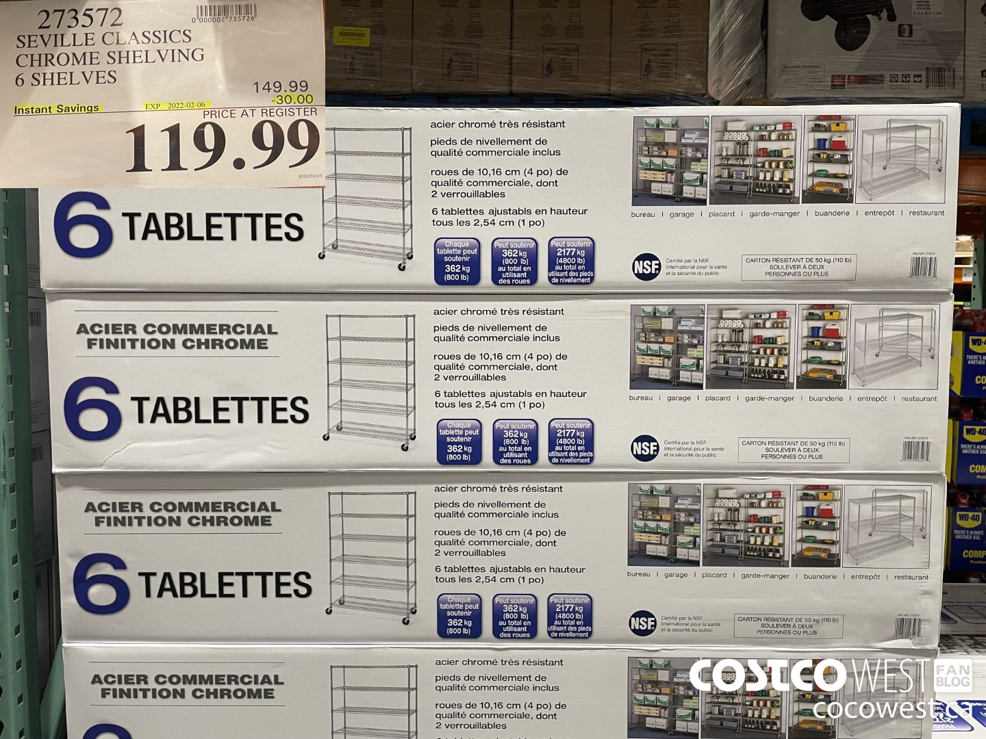 273572 SEVILLE CLASSICS CHROME SHELVING 6 SHELVES ($30.00 INSTANT SAVINGS EXPIRES ON 2022-02-06) $119.99