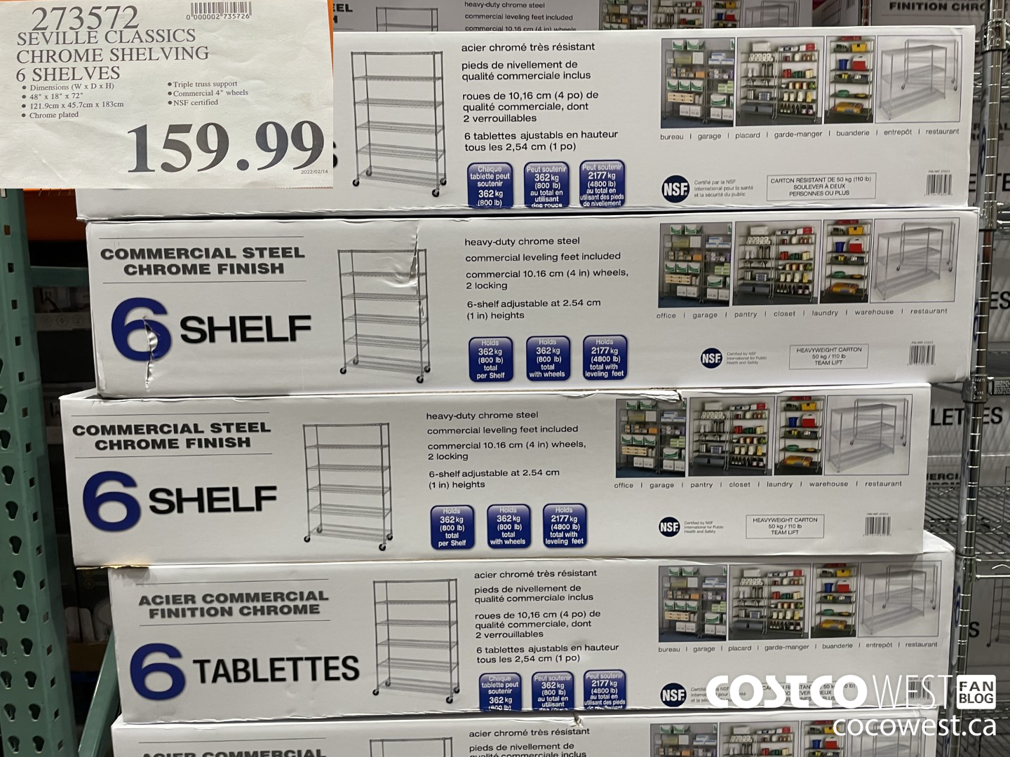 273572 SEVILLE CLASSICS CHROME SHELVING 6 SHELVES $159.99