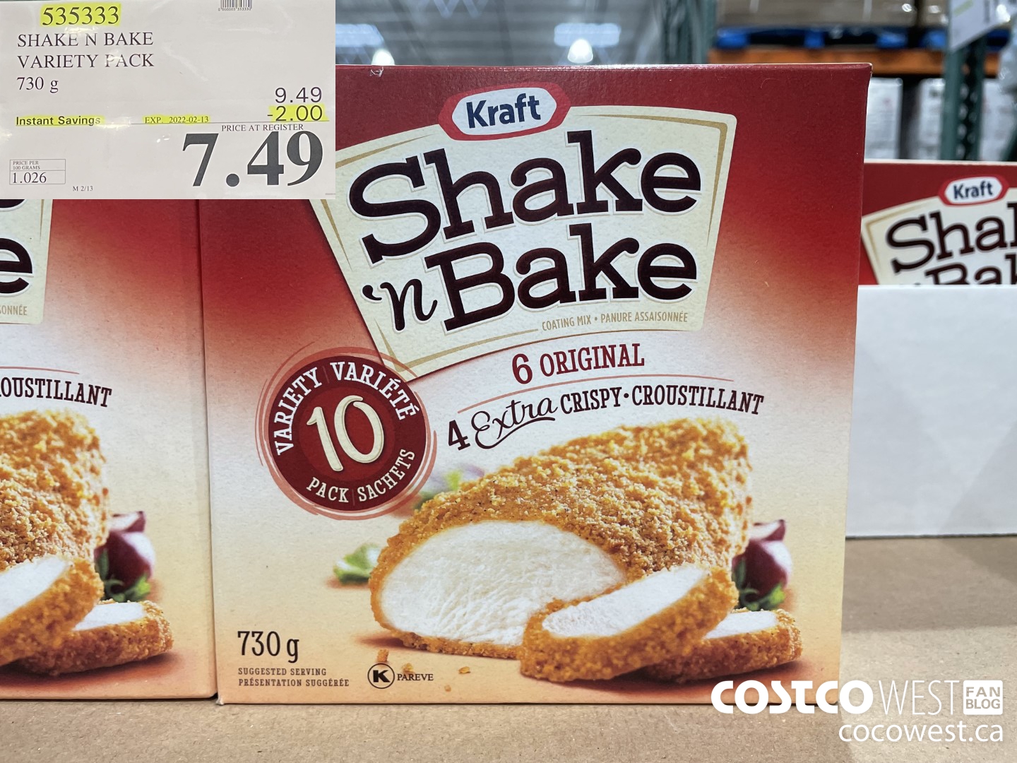 535333 SHAKE N BAKE VARIETY PACK 730 g ($2.00 INSTANT SAVINGS EXPIRES ON 2022-02-13) $7.49