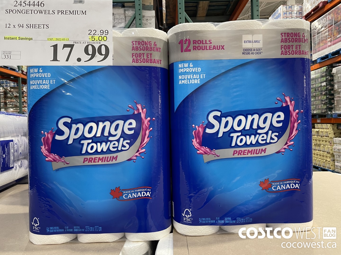 2454446 SPONGETOWELS PREMIUM 12 x 94 SHEETS ($5.00 INSTANT SAVINGS EXPIRES ON 2022-03-13) $17.99