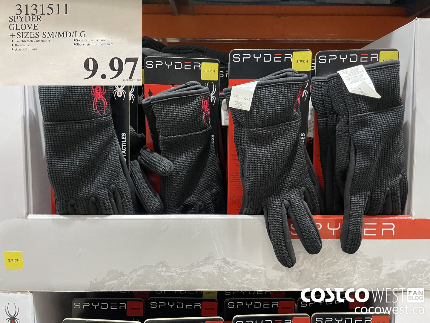 3131511 SPYDER GLOVE SIZES S-L  $9.97