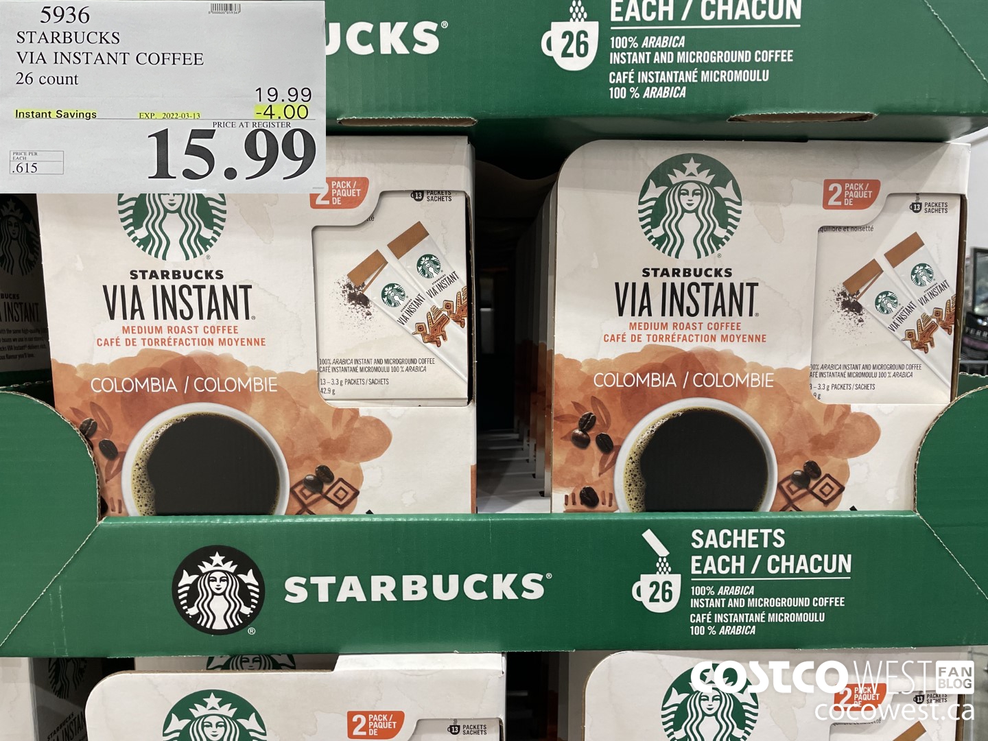5936 STARBUCKS VIA INSTANT COFFEE 26 count ($4.00 INSTANT SAVINGS EXPIRES ON 2022-03-13) $15.99