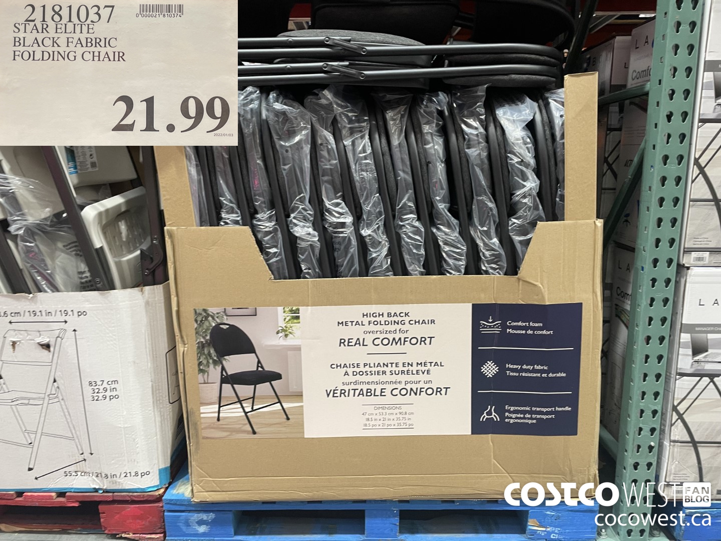 2181037 STAR ELITE BLACK AND GREY FABRIC FOLDING CHAIR $21.99
