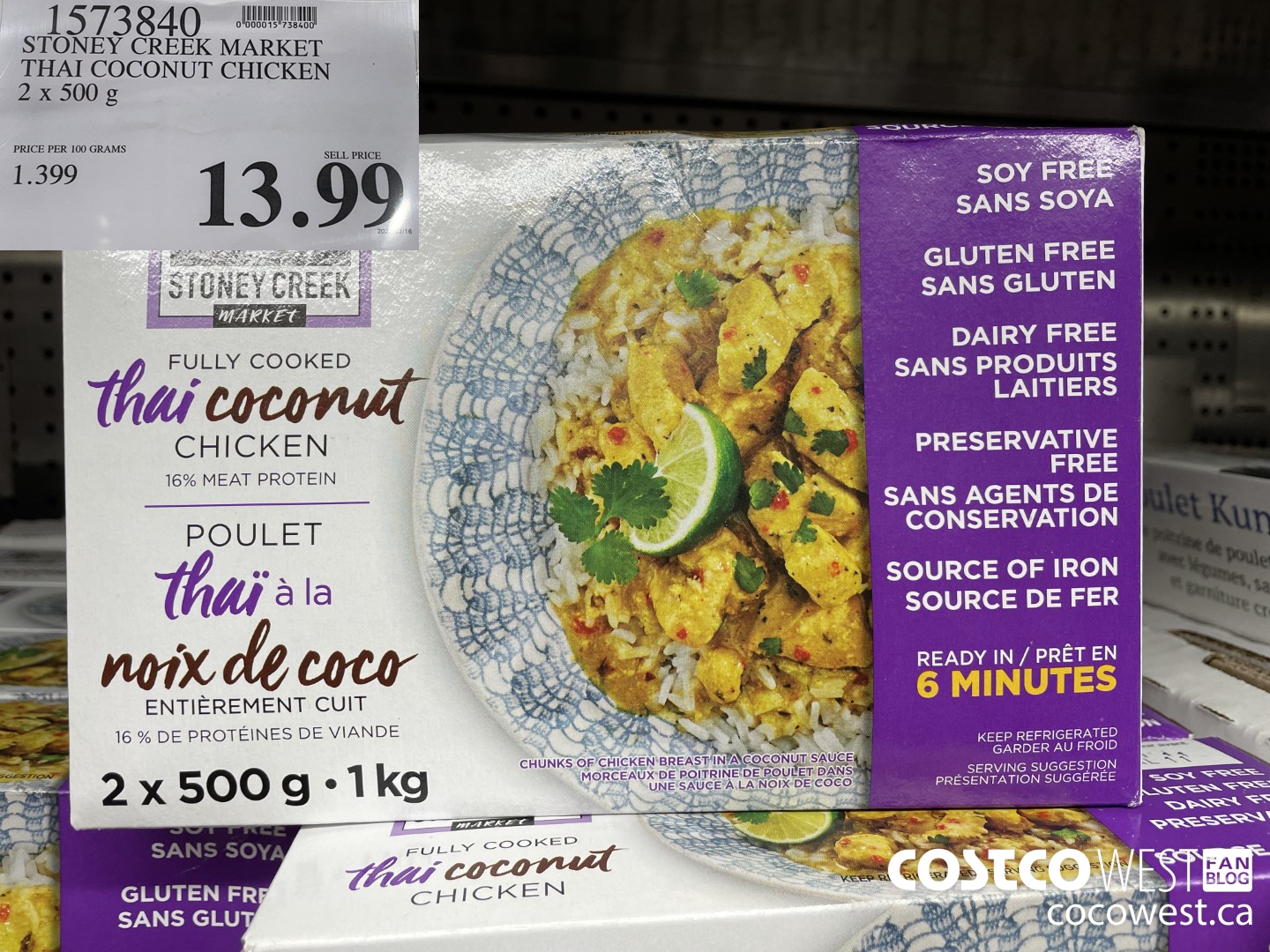 1573840 STONEY CREEK MARKET THAI COCONUT CHICKEN 2 x 500 g $13.99