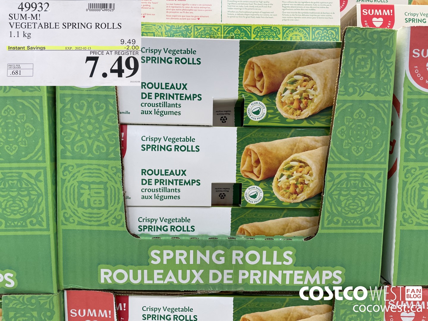 49932 SUM-M! VEGETABLE SPRING ROLLS 1.1 kg ($2.00 INSTANT SAVINGS EXPIRES ON 2022-02-13) $7.49