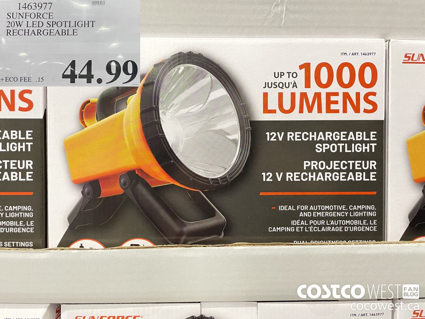 1463977 SUNFORCE 20W LED SPOTLIGHT RECHARGEABLE  $44.99