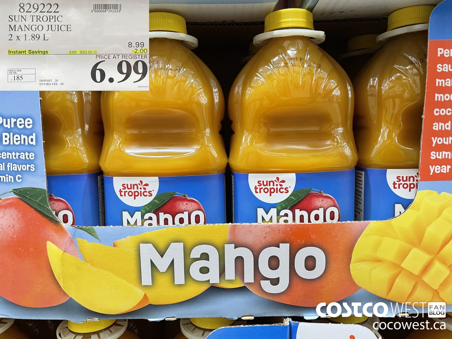 829222 SUN TROPIC MANGO JUICE 2 x 1.89 L ($2.00 INSTANT SAVINGS EXPIRES ON 2022-02-13) $6.99
