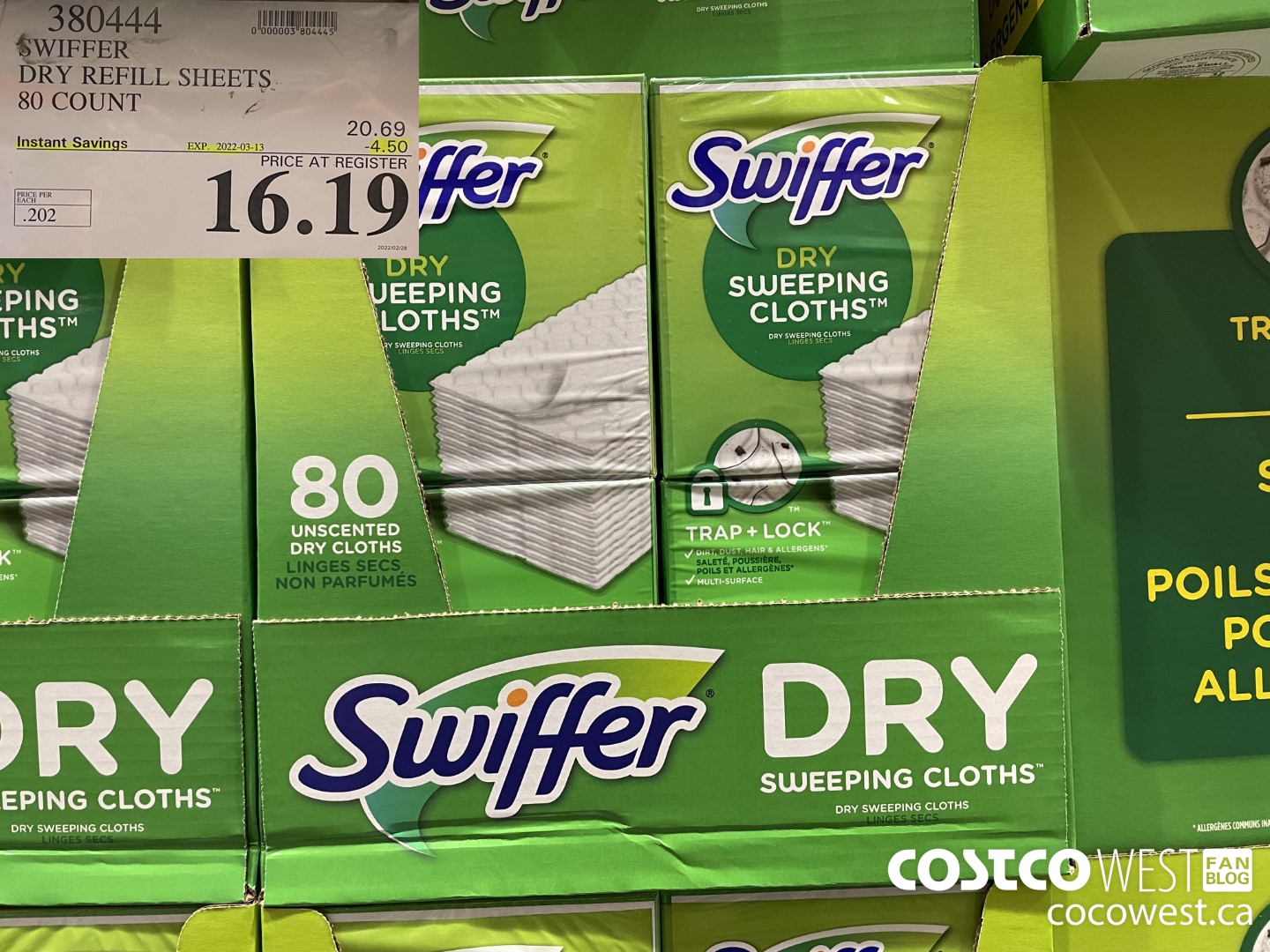 380444 SWIFFER REFILL SHEETS 80 COUNT ($4.50 INSTANT SAVINGS EXPIRES ON 2022-03-13) $16.19