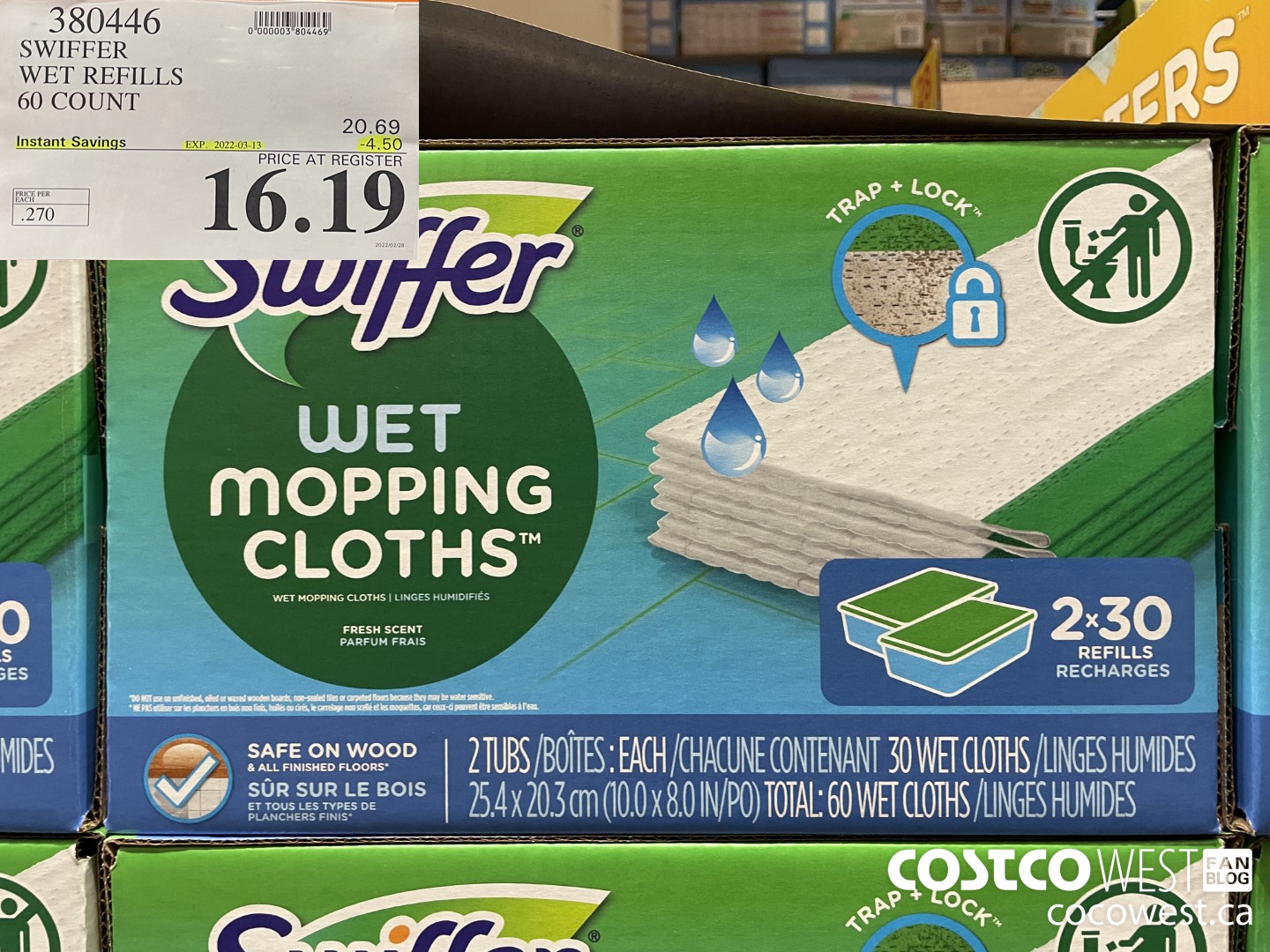 380446 SWIFFER WET REFILLS 60 COUNT ($4.50 INSTANT SAVINGS EXPIRES ON 2022-03-13) $16.19