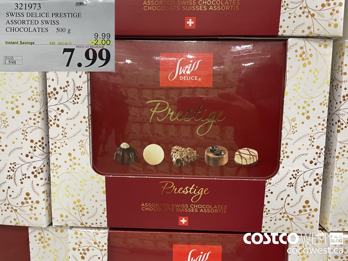 321973 SWISS DELICE PRESTIGE ASSORTED SWISS CHOCOLATES 500g ($2.00 INSTANT SAVINGS EXPIRES ON 2022-02-13) $7.99