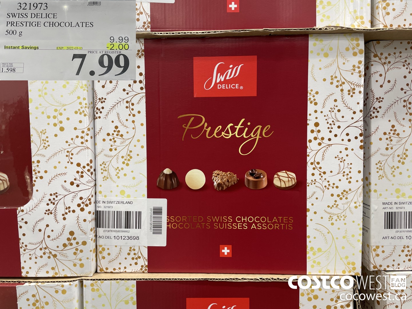 321973 SWISS DELICE PRESTIGE ASSORTED SWISS CHOCOLATES 500g ($2.00 INSTANT SAVINGS EXPIRES ON 2022-03-13) $7.99