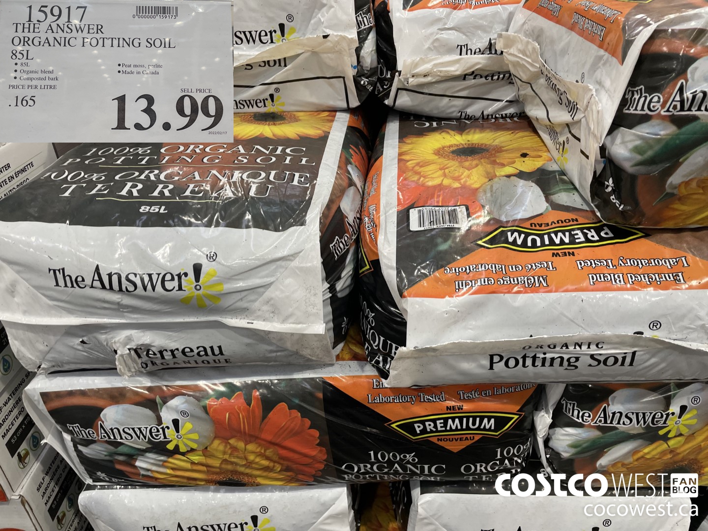 15917 THE ANSWER ORGANIC POTTING SOIL 85 L $13.99