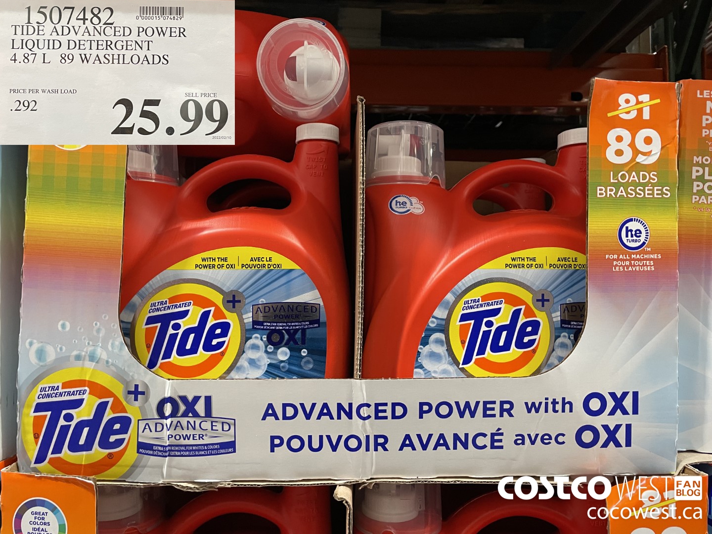 1507482 TIDE ADVANCED POWER LIQUID DETERGENT 4.87 L 89 WASHLOADS $25.99