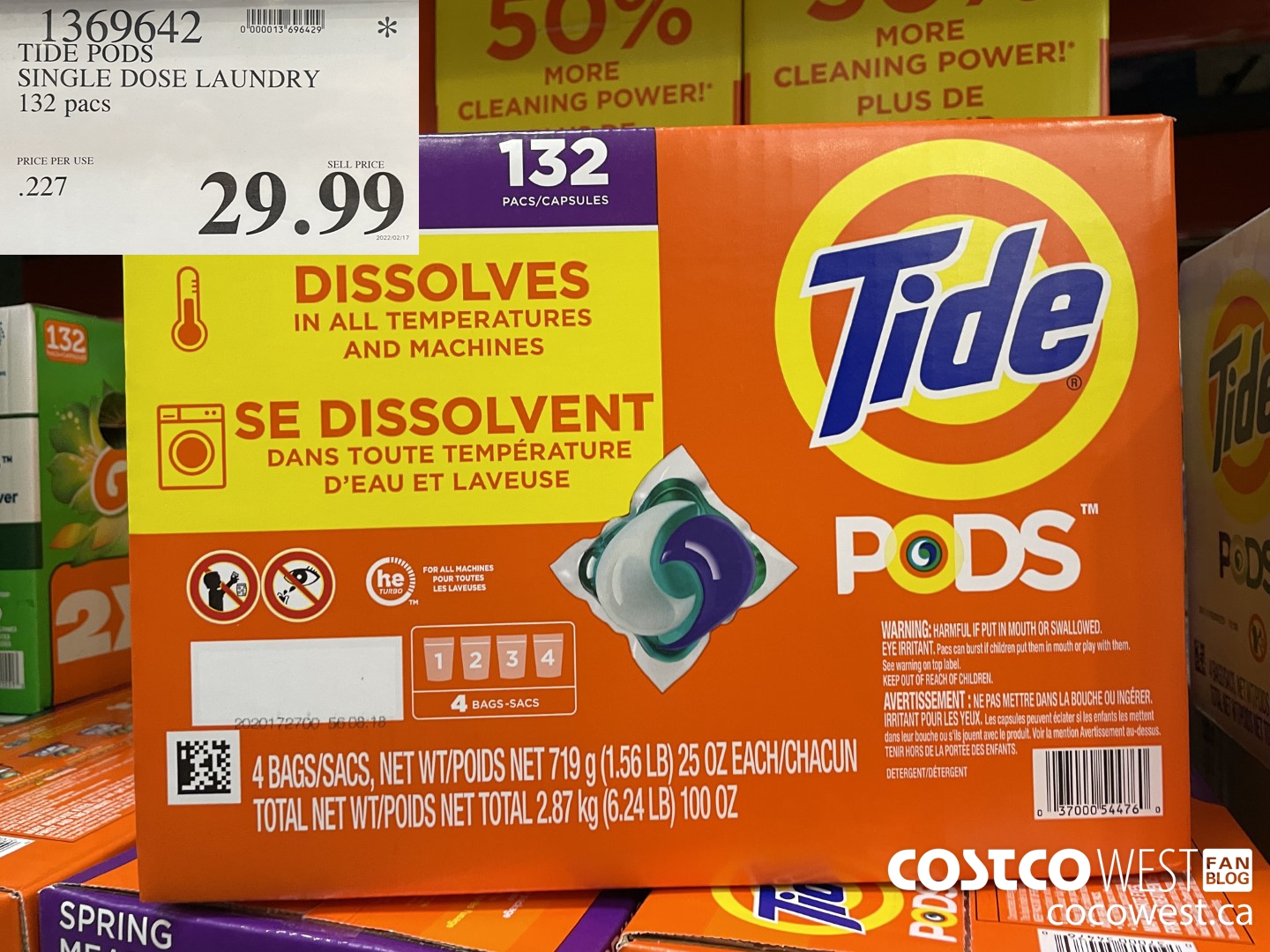 1369642 TIDE PODS SINGLE DOSE LAUNDRY 132 pacs $29.99
