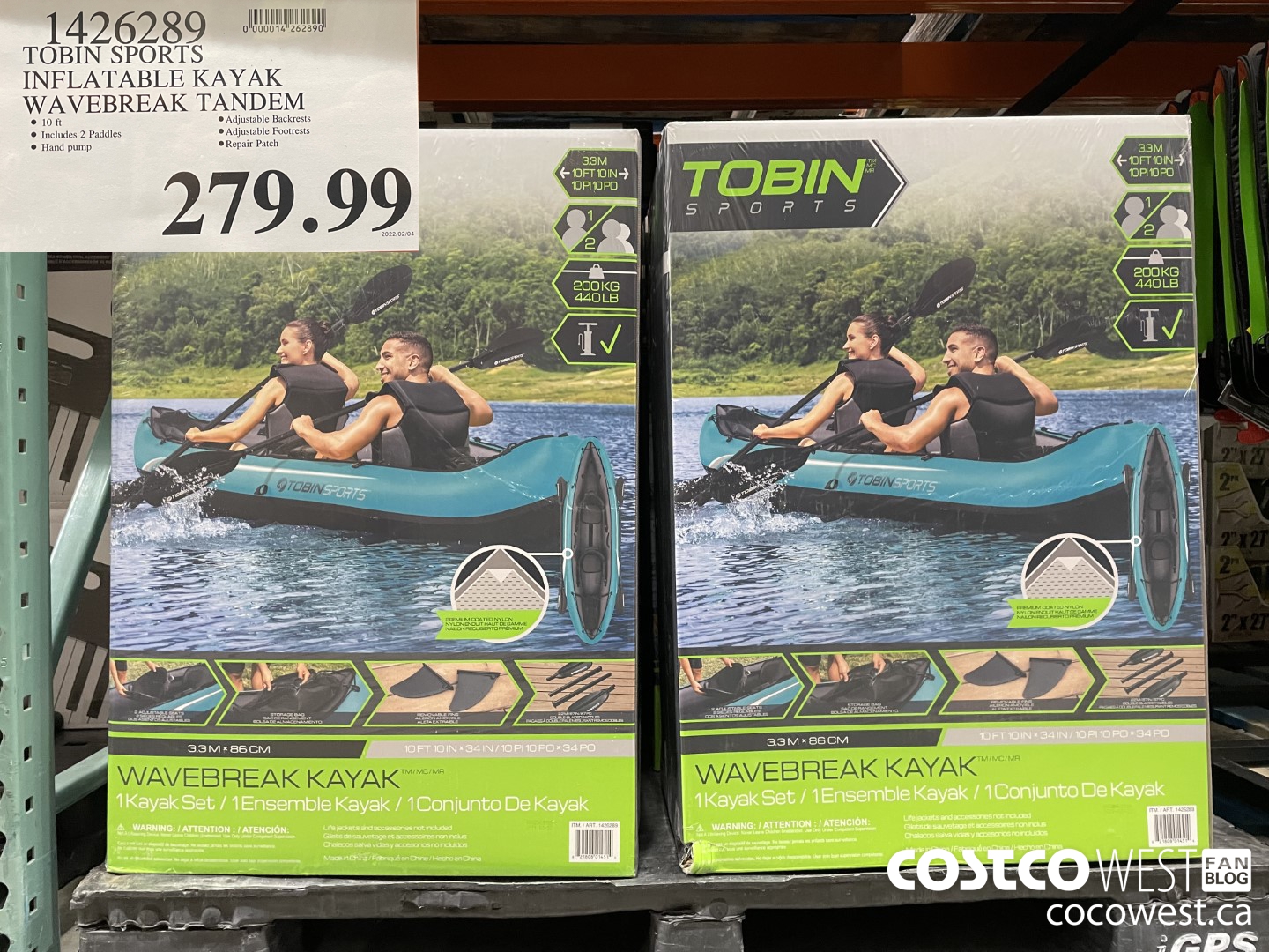 1426289 TOBIN SPORTS INFLATABLE KAYAK WAVEBREAK TANDEM $279.99