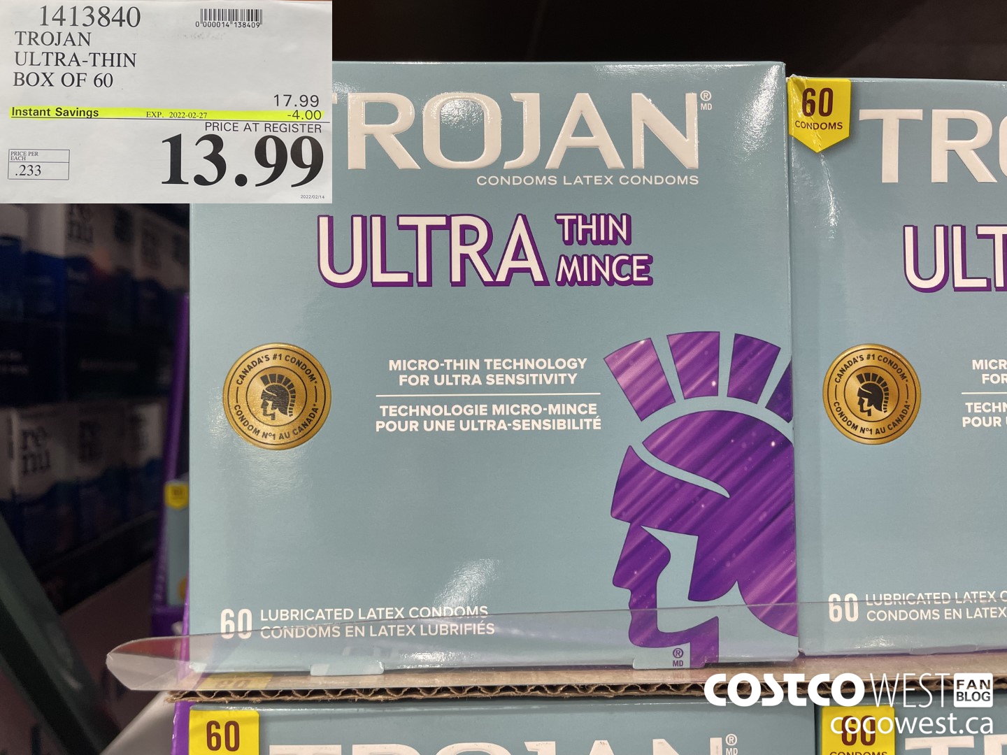 1413840 TROJAN ULTRA-THIN BOX OF 60 ($4.00 INSTANT SAVINGS EXPIRES ON 2022-02-27) $13.99