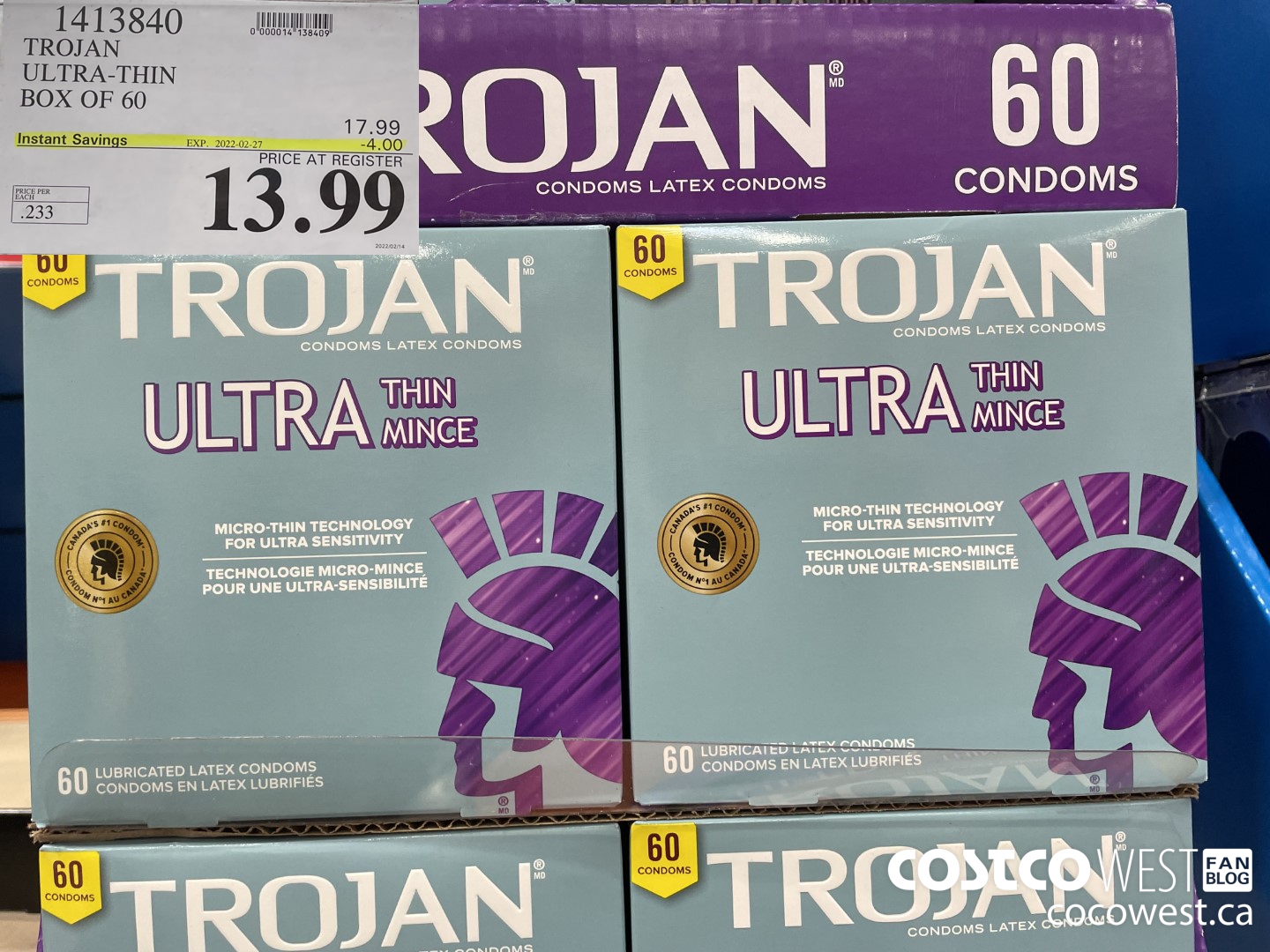1413840 TROJAN ULTRA-THIN BOX OF 60 ($4.00 INSTANT SAVINGS EXPIRES ON 2022-02-27) $13.99