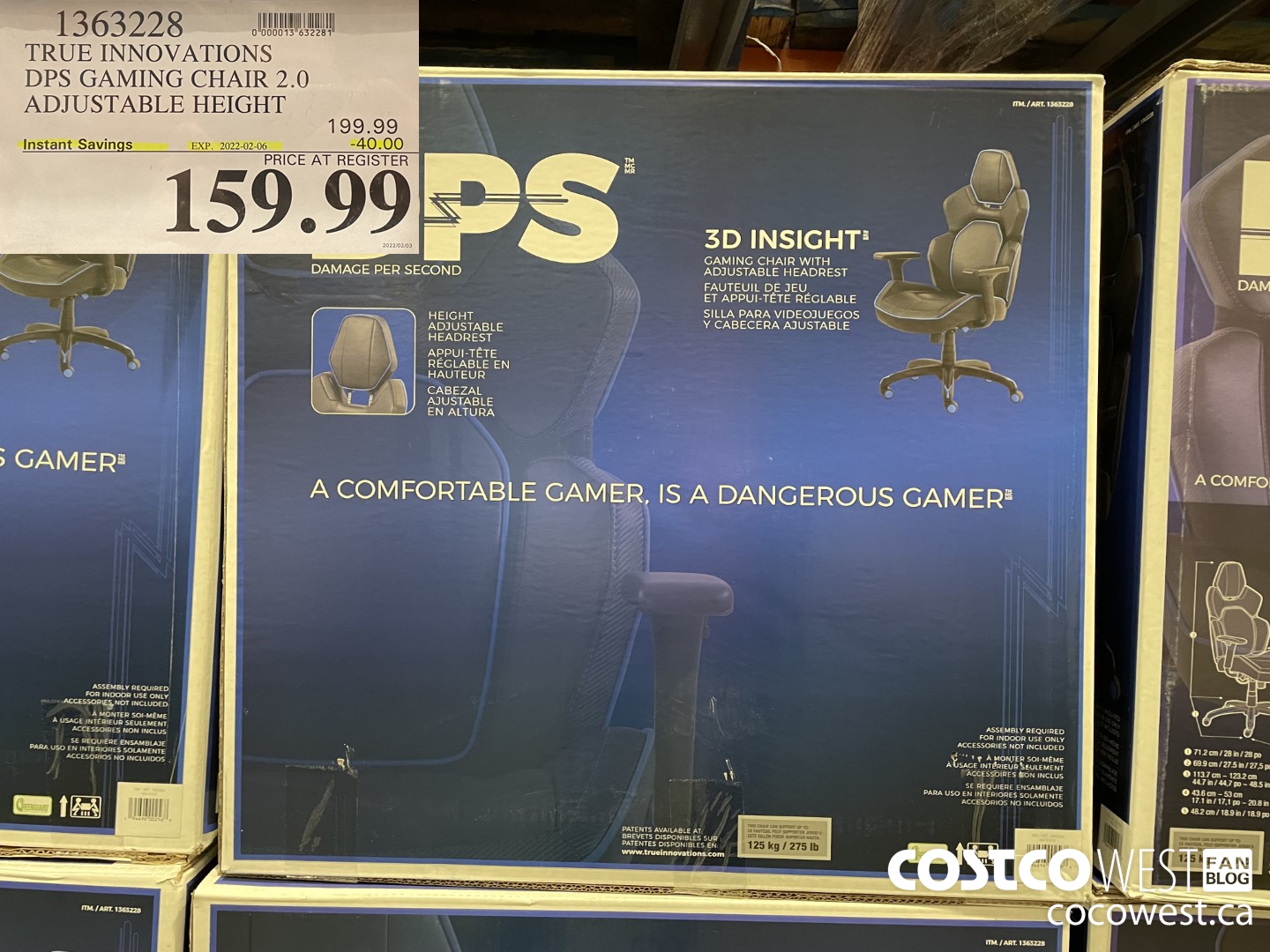 1363228 TRUE INNOVATIONS DPS GAMING CHAIR 2.0 ADJUSTABLE HEIGHT ($40.00 INSTANT SAVINGS EXPIRES ON 2022-02-06) $159.99