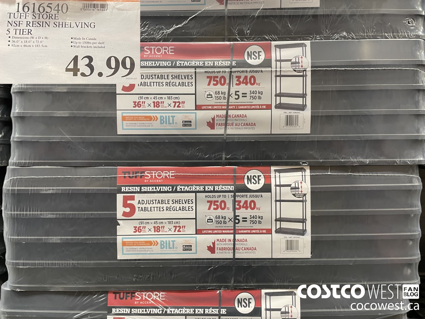 1616540 TUF-STORE NSF RESIN SHELVING 5 TIER $43.99