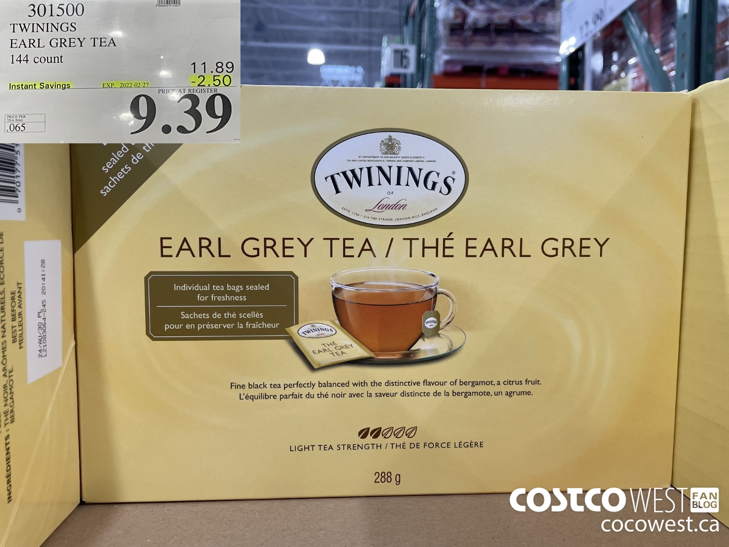 301500 TWINNINGS EARL GREY TEA 144 count ($2.50 INSTANT SAVINGS EXPIRES ON 2022-02-27) $9.39