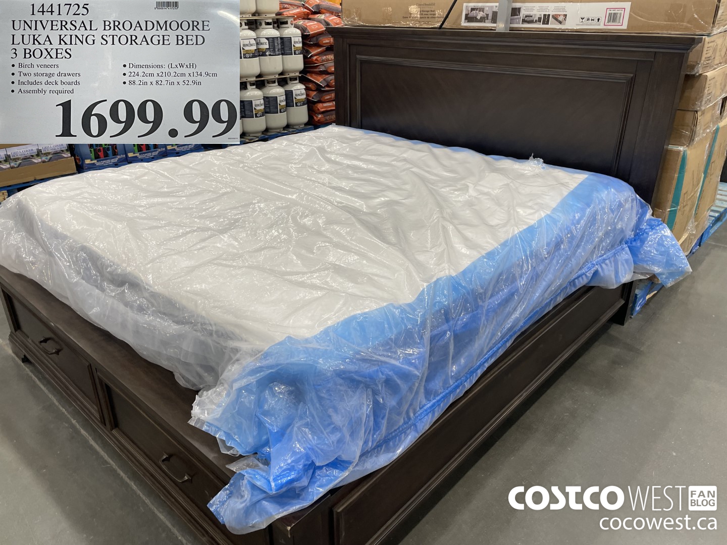 1441725 UNIVERSAL BROADMOORE LUKA KING STORAGE BED 3 BOXES $1699.99