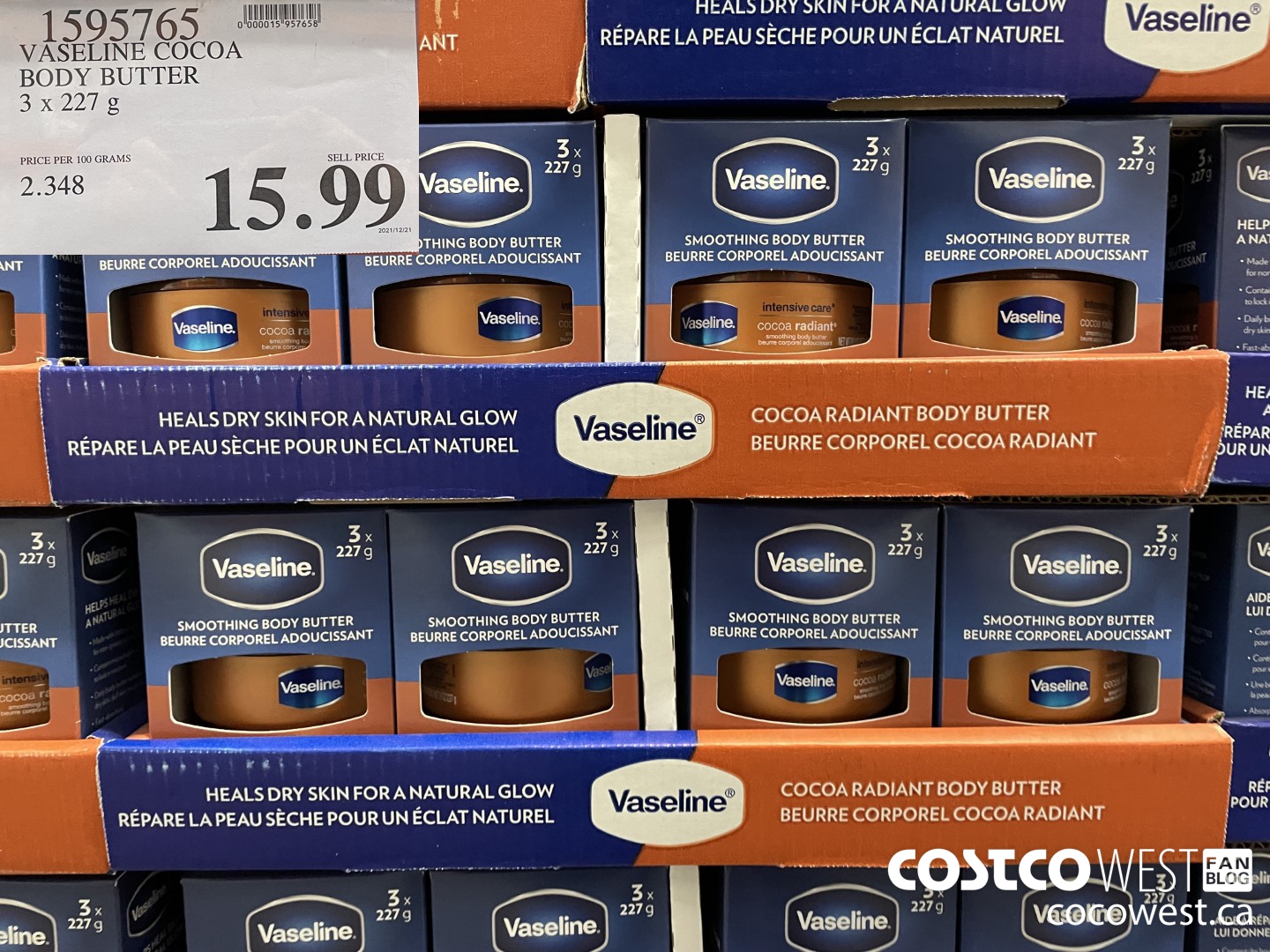 1595765 VASELINE COCOA BODY BUTTER 3 x 227 g $15.99