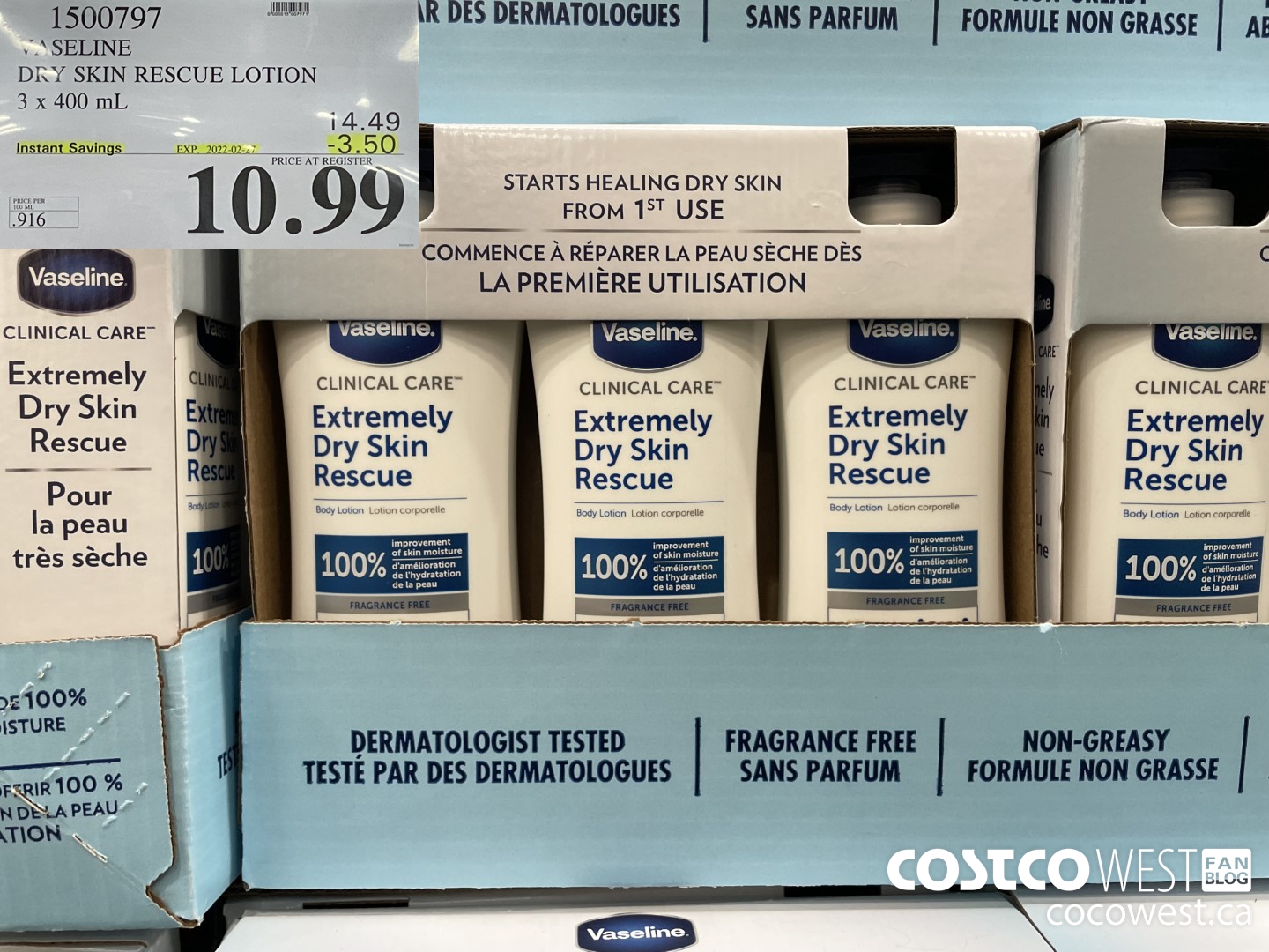 1500797 VASELINE DRY SKIN RESCUE LOTION 3 x 400 mL ($3.50 INSTANT SAVINGS EXPIRES ON 2022-02-27) $10.99