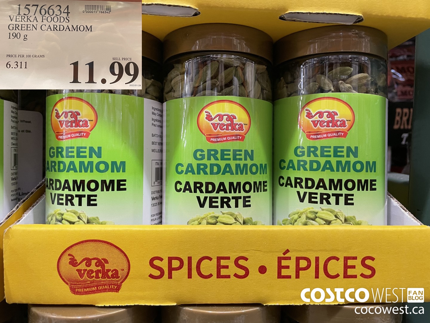 1576634 VERKA FOODS GREEN CARDAMOM 190 g $11.99