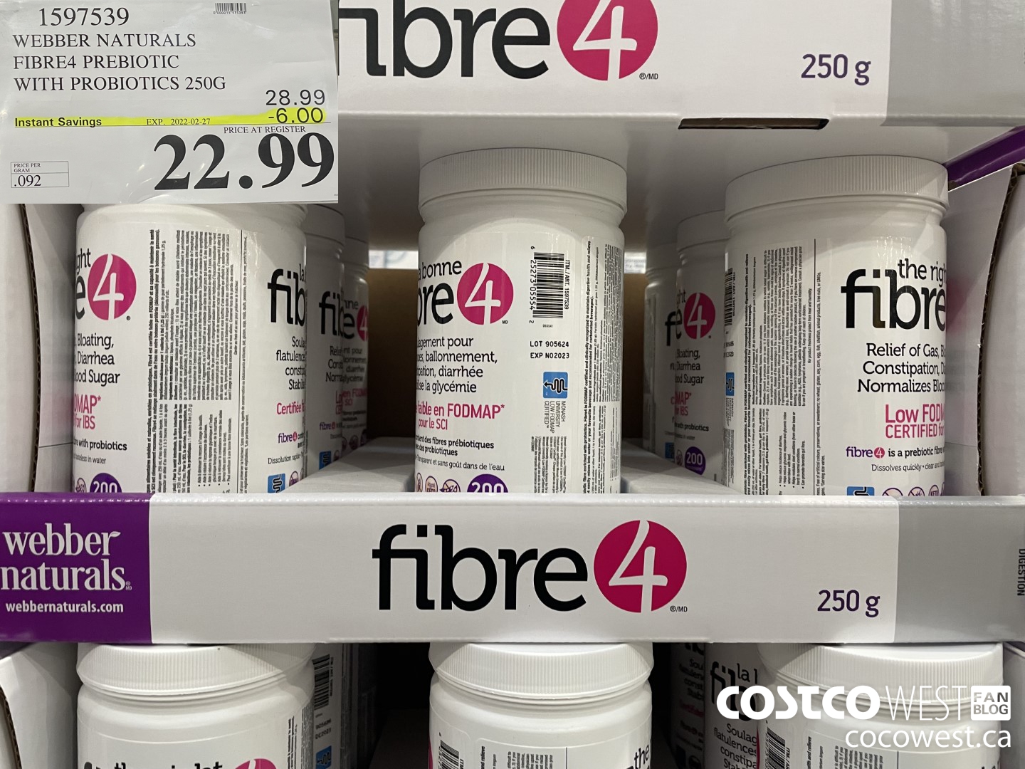 1597539 WEBBER NATURALS FIBRE4 PREBIOTIC WITH PROBIOTICS 250G ($6.00 INSTANT SAVINGS EXPIRES ON 2022-02-27) $22.99