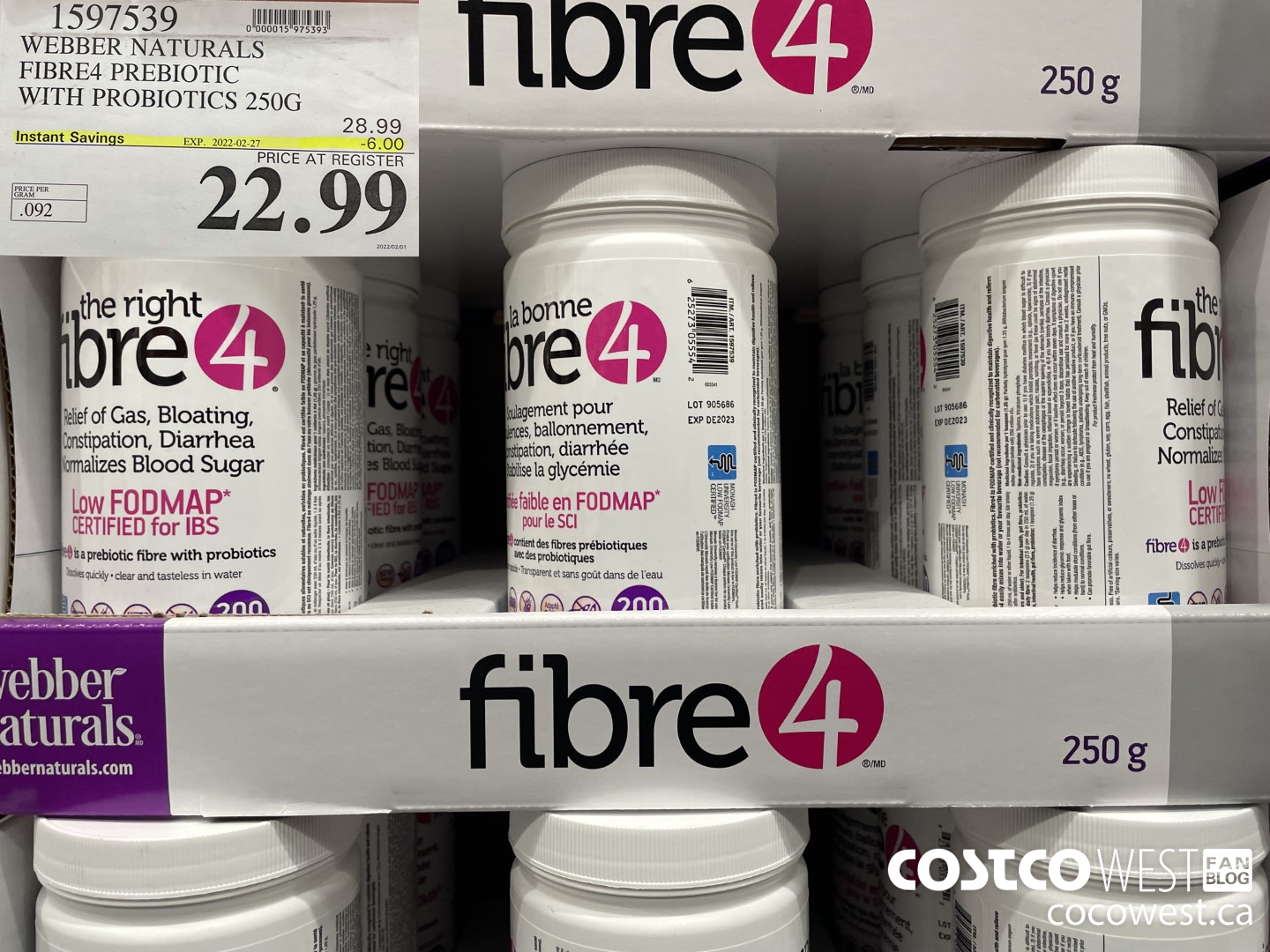 1597539 WEBBER NATURALS FIBRE4 PREBIOTIC WITH PROBIOTICS 250G ($6.00 INSTANT SAVINGS EXPIRES ON 2022-02-27) $22.99