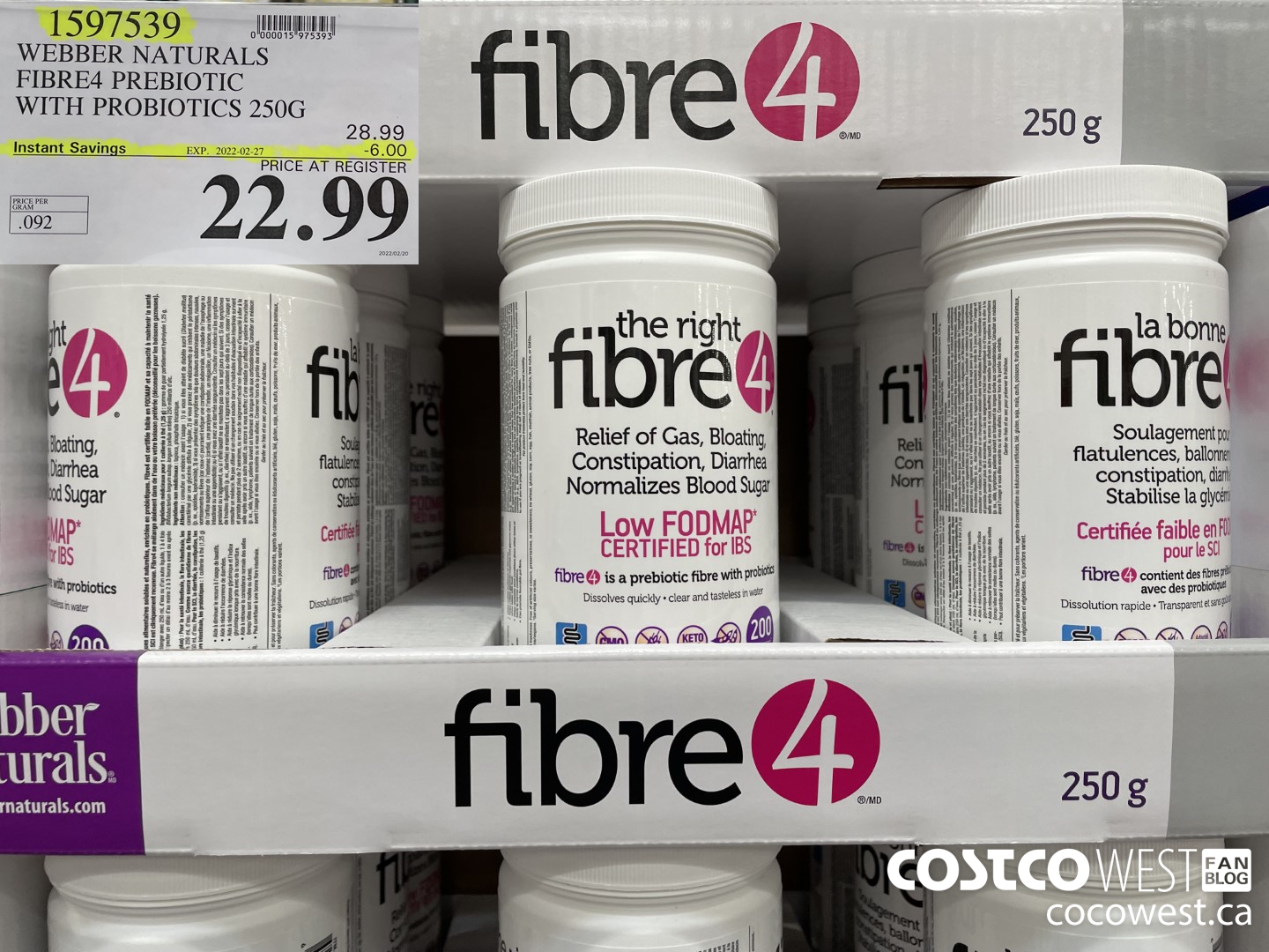 1597539 WEBBER NATURALS FIBRE4 PREBIOTIC WITH PROBIOTICS 250G ($6.00 INSTANT SAVINGS EXPIRES ON 2022-02-27) $22.99