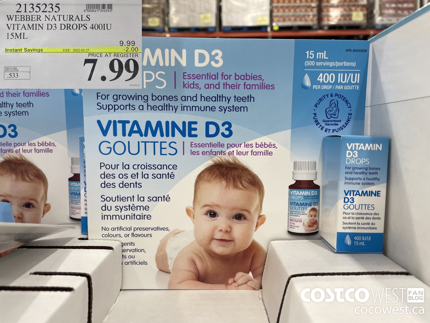 2135235 WEBBER NATURALS VITAMIN D3 DROPS 4001U 15ML ($2.00 INSTANT SAVINGS EXPIRES ON 2022-02-27) $7.99