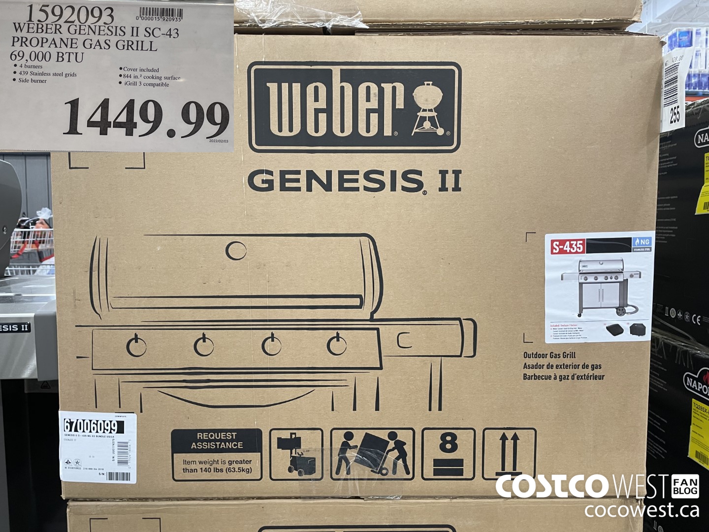 1592093 WEBER GENESIS II SC-43 PROPANE GAS GRILL 69,000 BTU $1449.99