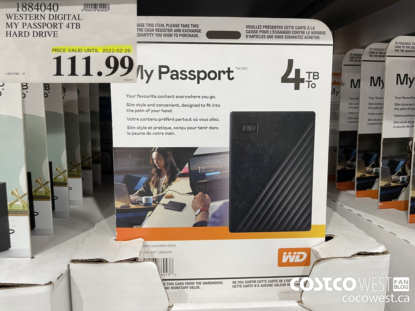 1884040 WESTERN DIGITAL MY PASSPORT 4TB HARD DRIVE (EXPIRES ON 2022-02-26) $111.99