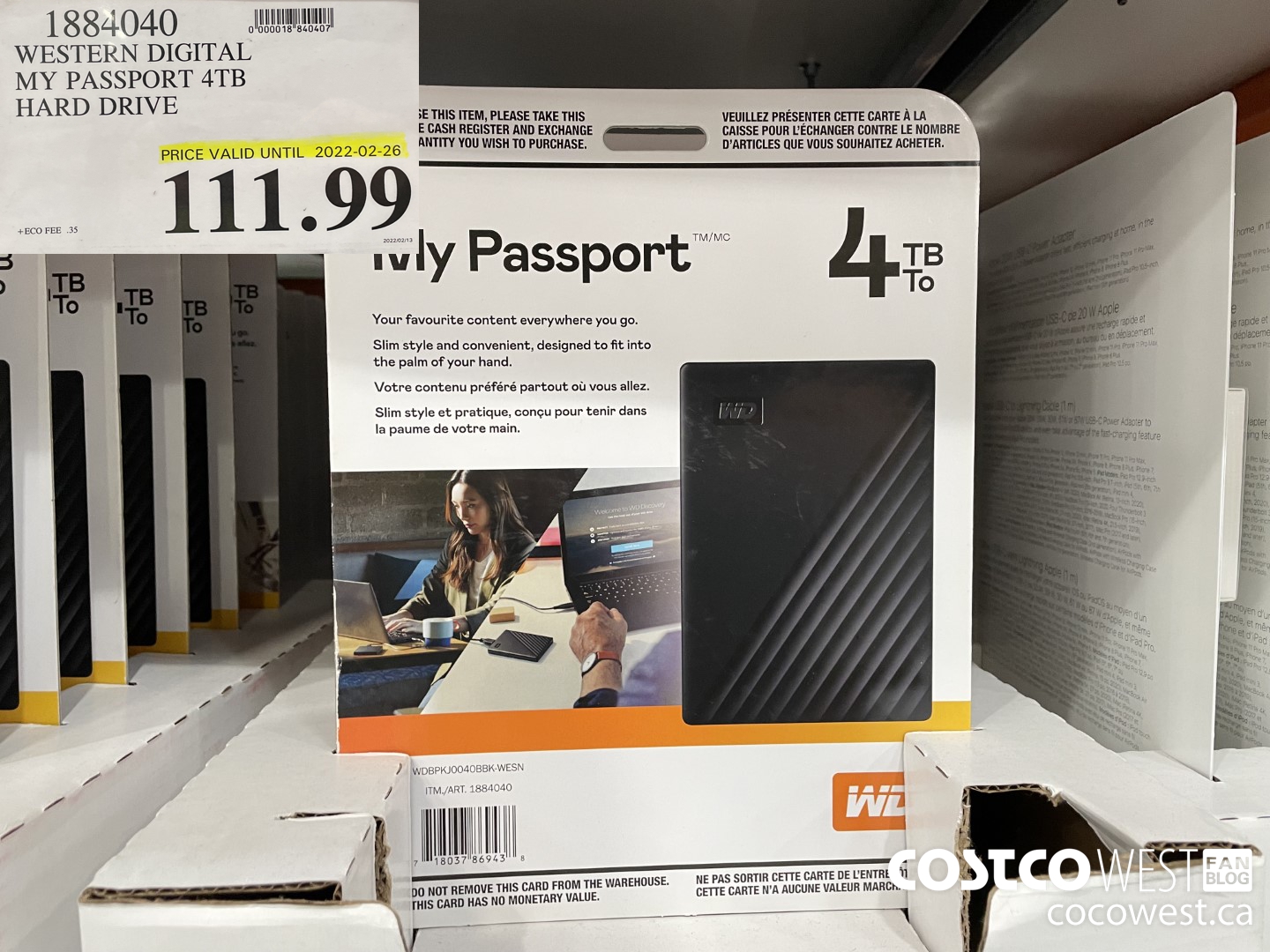 1884040 WESTERN DIGITAL MY PASSPORT 4TB HARD DRIVE (EXPIRES ON 2022-02-26) $111.99