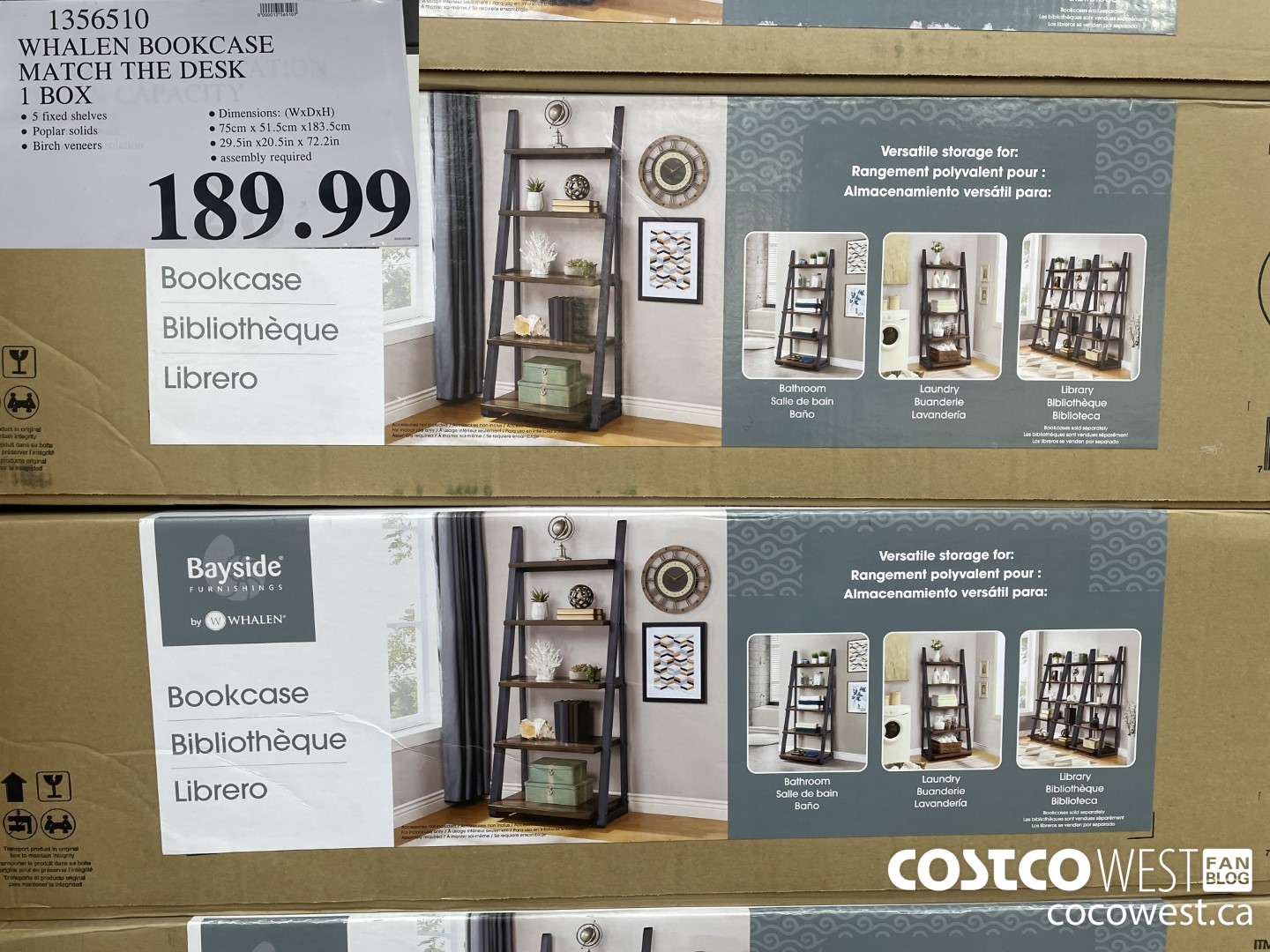 1356510 WHALEN BOOKCASE MATCH THE DESK 1 BOX $189.99