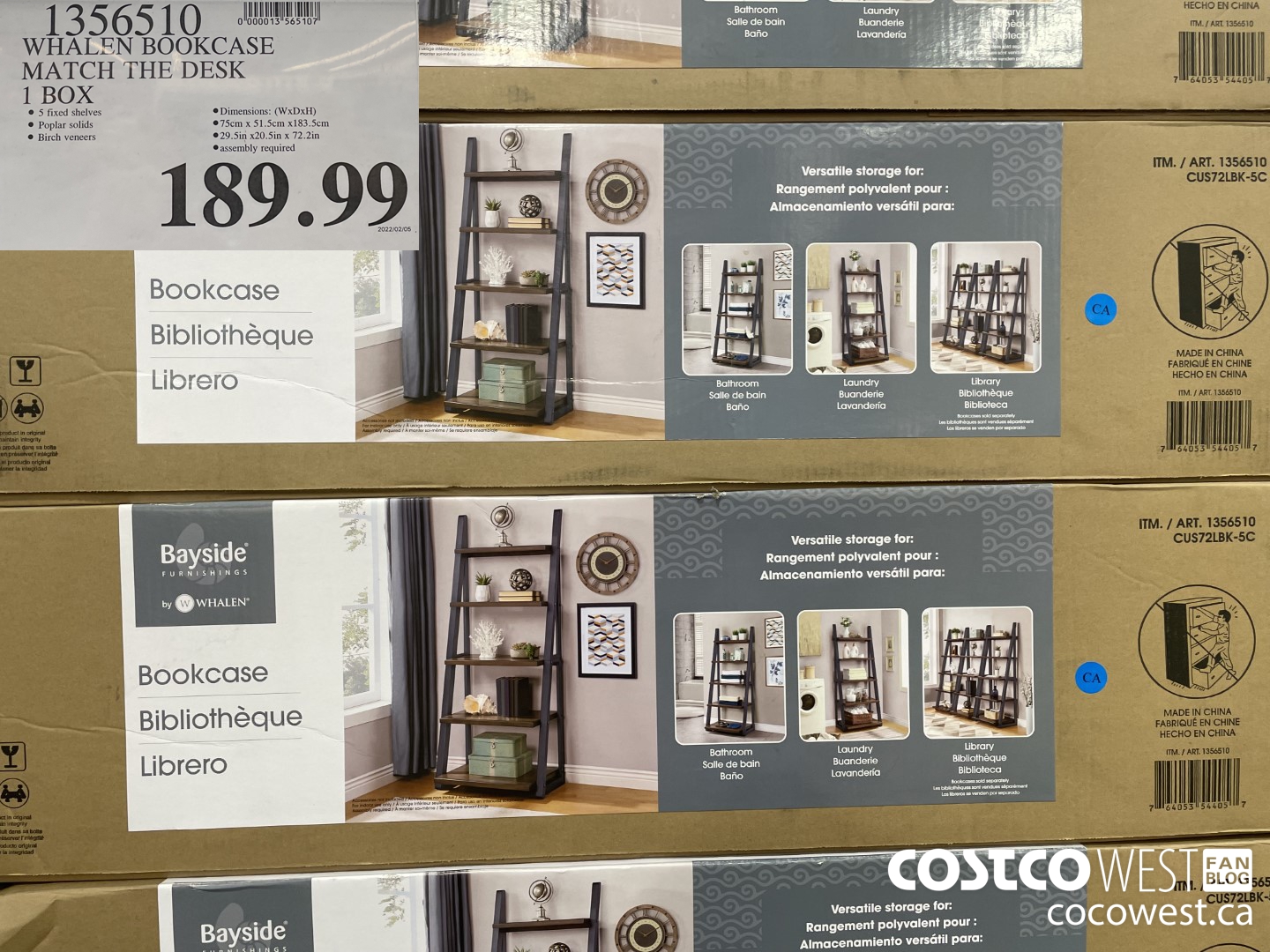 1356510 WHALEN BOOKCASE MATCH THE DESK 1 BOX $189.99