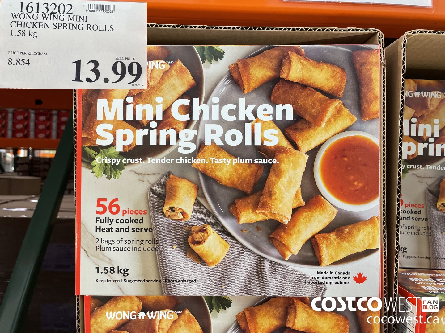 1613202 WONG WING MINI CHICKEN SPRING ROLLS 1.58 kg $13.99