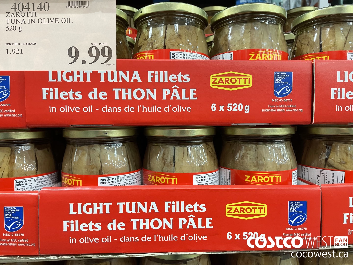 404140 ZAROTTI TUNA IN OLIVE OIL 520 g $9.99