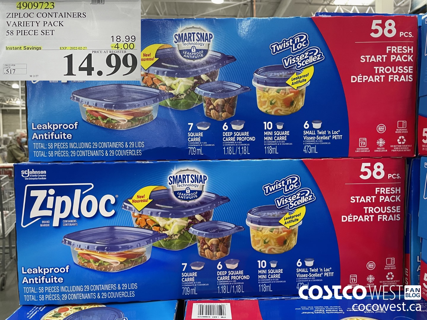 4909723 ZIPLOC CONTAINERS VARIETY PACK 58 PIECE SET ($4.00 INSTANT SAVINGS EXPIRES ON 2022-02-27) $14.99