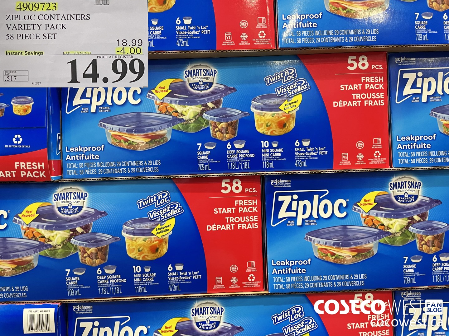 4909723 ZIPLOC CONTAINERS VARIETY PACK 58 PIECE SET  ($4.00 INSTANT SAVINGS EXPIRES ON 2022-02-27) $14.99