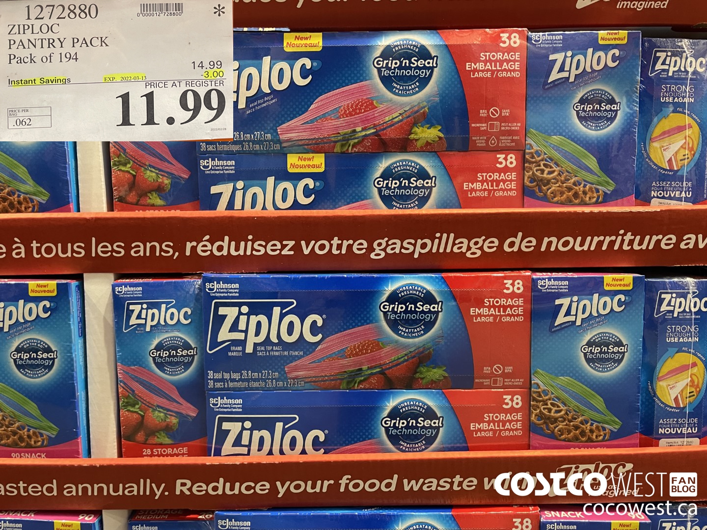 1272880 ZIPLOC PANTRY PACK Pack of 194 ($3.00 INSTANT SAVINGS EXPIRES ON 2022-03-13) $11.99