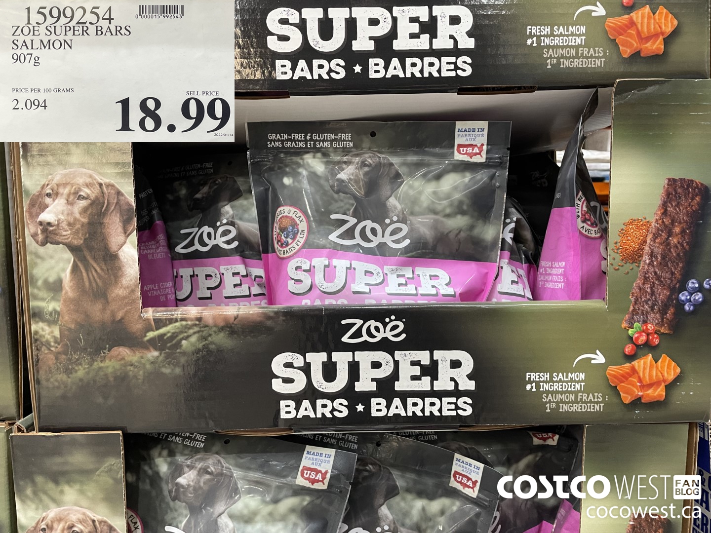 1599254 ZOE SUPER BARS SALMON 907g $18.99