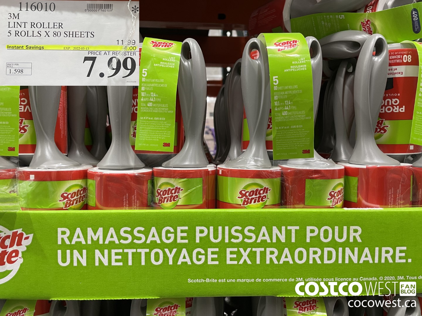 116010 3M LINT ROLLER 5 ROLLS X 80 SHEETS ($4.00 INSTANT SAVINGS EXPIRES ON 2022-03-13) $7.99