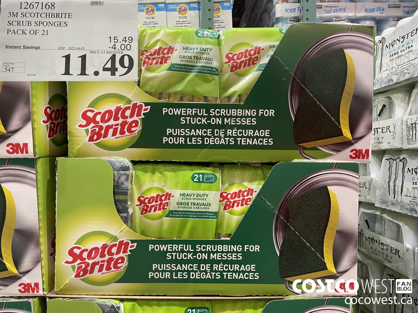 1267168 3M SCOTCHBRITE SCRUB SPONGES PACK OF 21 ($4.00 INSTANT SAVINGS EXPIRES ON 2022-04-03) $11.49