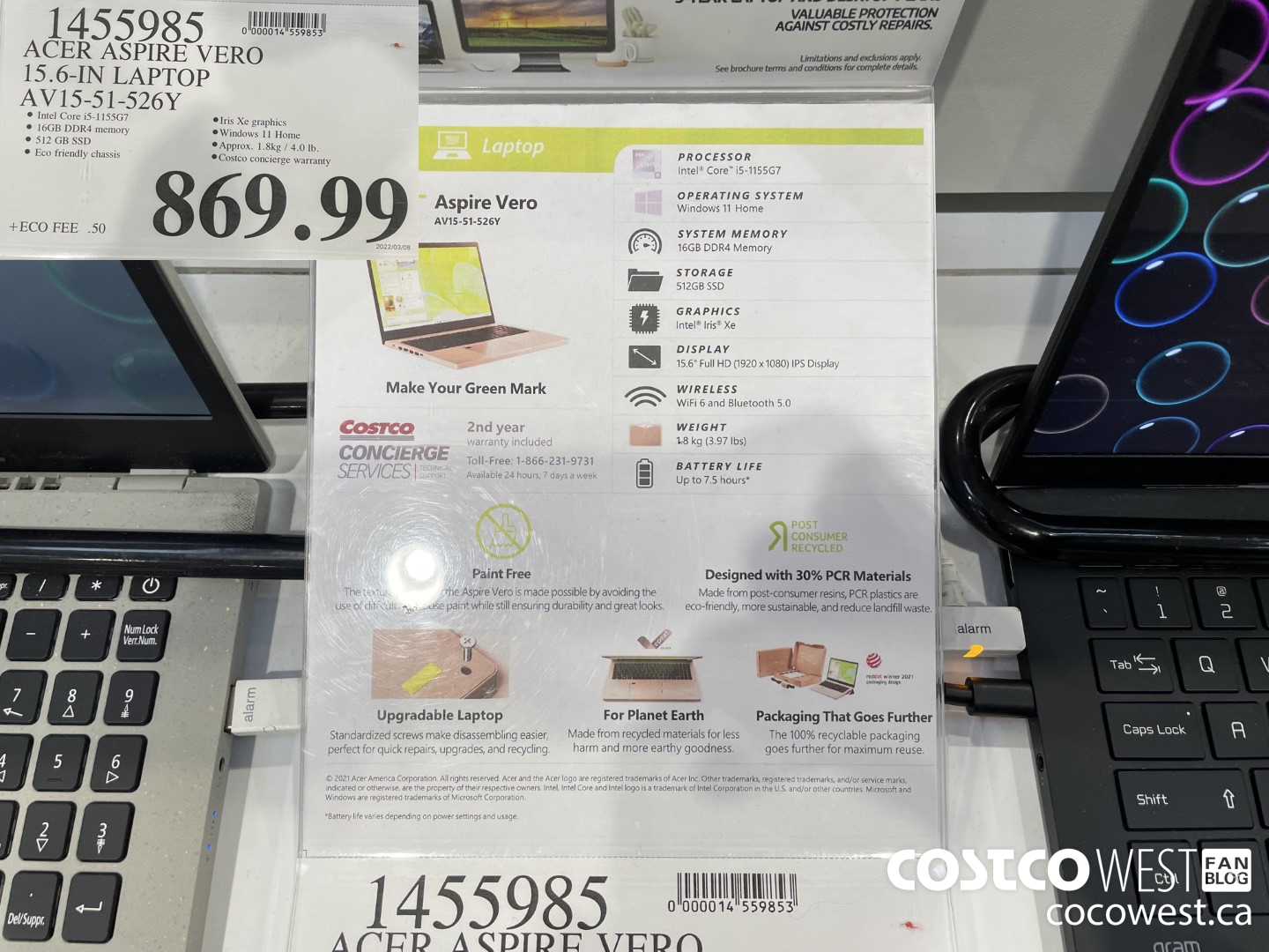 1455985 ACER ASPIRE VERO 15.6-IN LAPTOP AV15-51-526Y $869.99