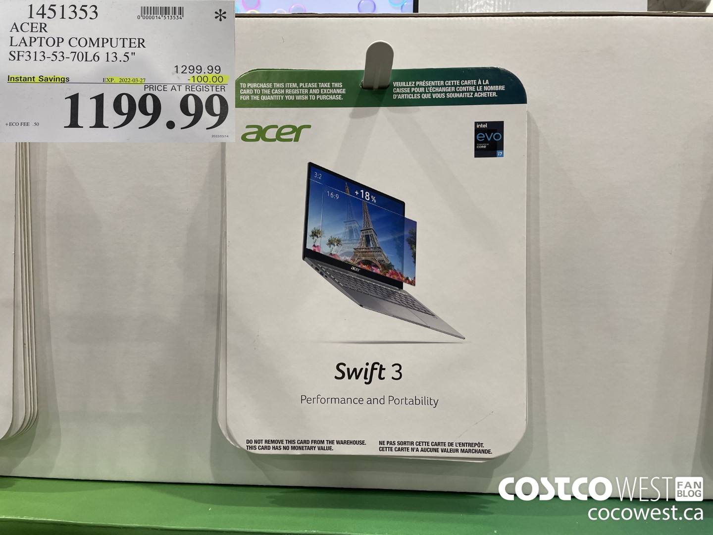 1451353 ACER LAPTOP COMPUTER SF313-53-70L6 13.5